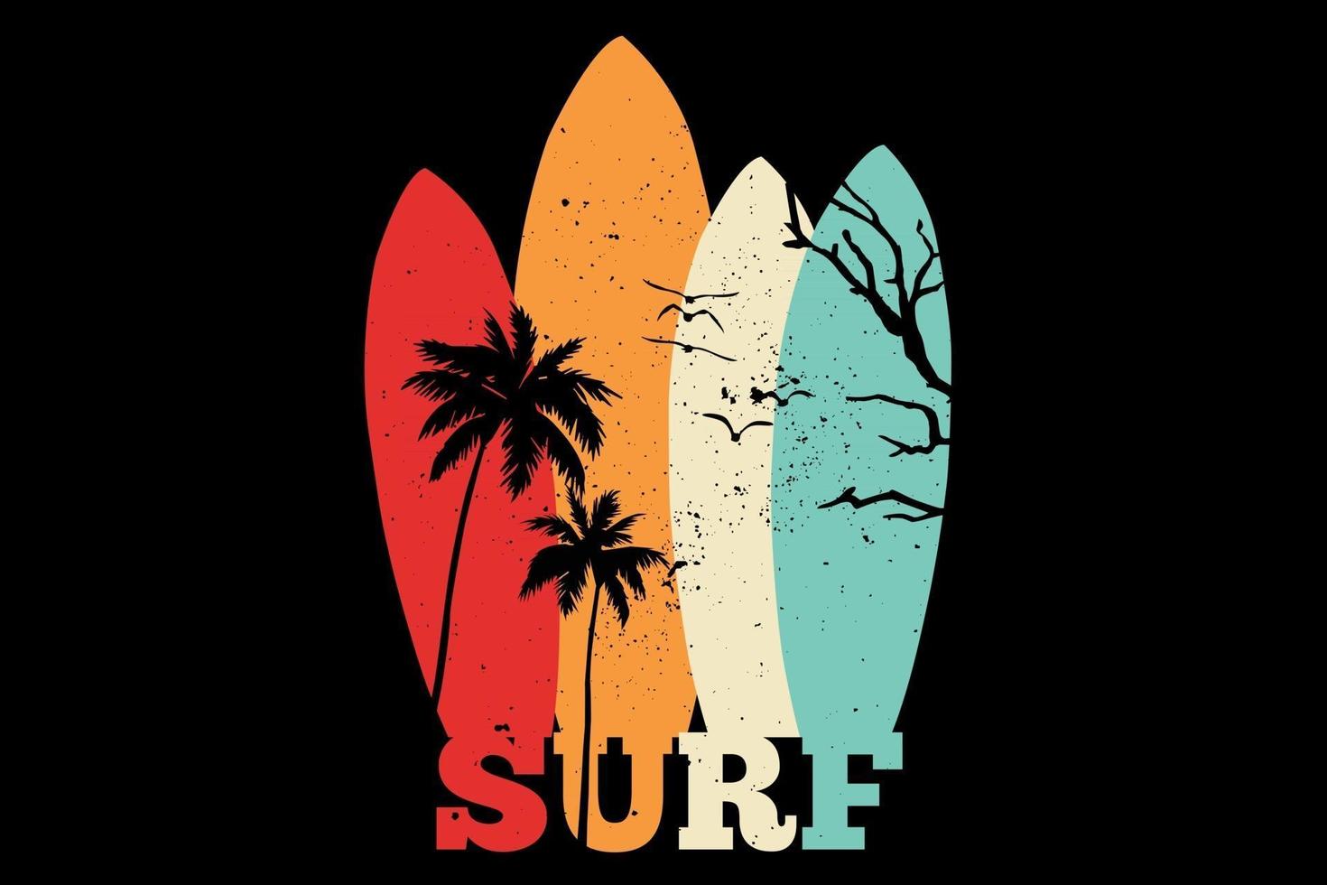 t-shirt tavola da surf alberi stile retrò vettore