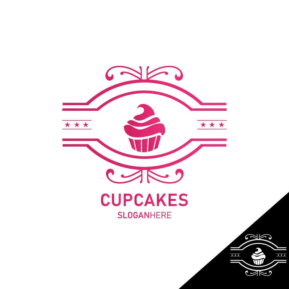 premio Cupcake logo vettore grafico per forno attività commerciale, o Cupcake relazionato attività commerciale, isolato bianca baground, modificabile eps 10