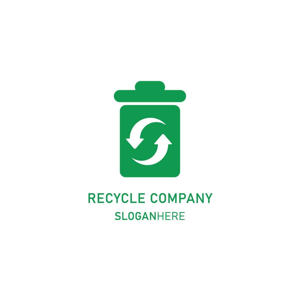 riciclare azienda logo. combinazione di grande spazzatura scatola e riciclare icona. pendenza verde colore. isolato bianca baground vettore