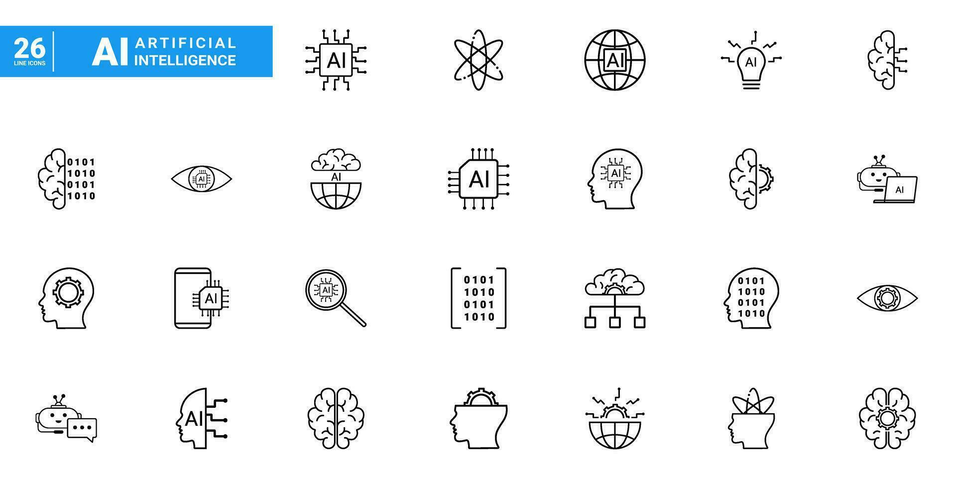 impostato di schema icone artificiale intelligence.set di linea icone macchina apprendimento. minimalista magro lineare ragnatela icona impostare. vettore icone ai. semplice linea arte stile icone.