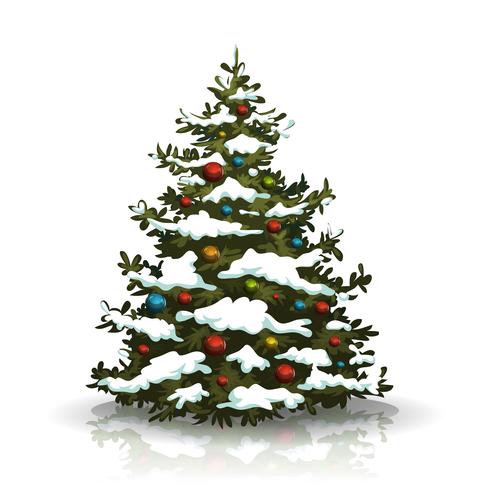 Albero di pino di Natale con neve e palle vettore