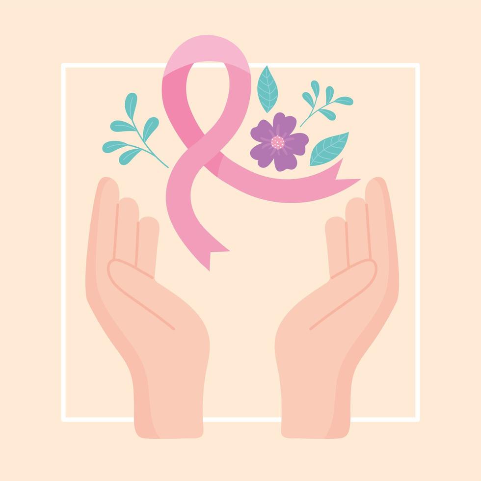 consapevolezza del cancro al seno mani nastro rosa fiori decorazione disegno vettoriale vector