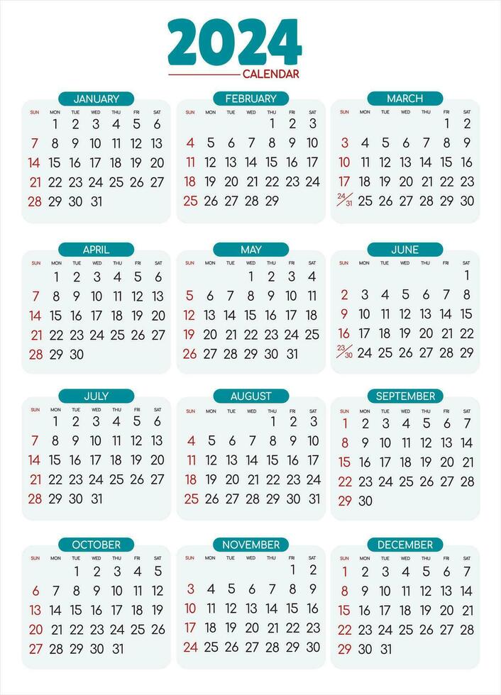 calendario 2024 - tutti mesi 26819242 Arte vettoriale a Vecteezy