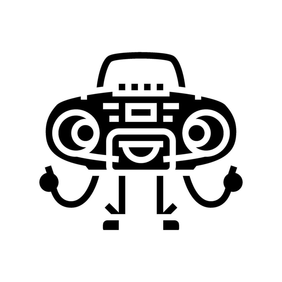 Boombox personaggio retrò musica glifo icona vettore illustrazione