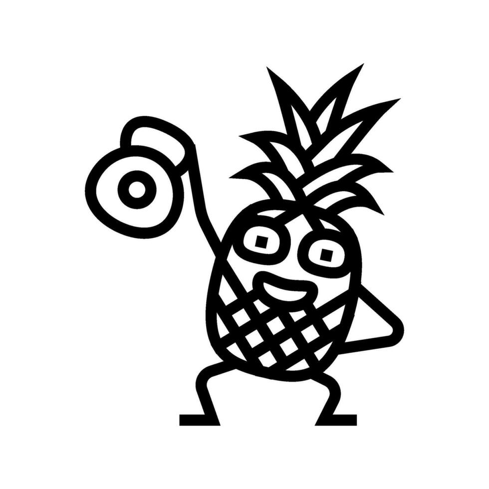 ananas frutta fitness personaggio linea icona vettore illustrazione