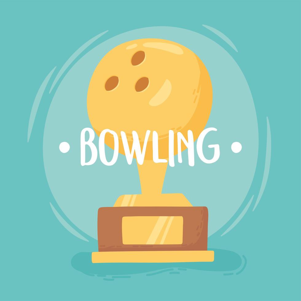 bowling oro trofeo palla premio gioco sport ricreativo design piatto vettore