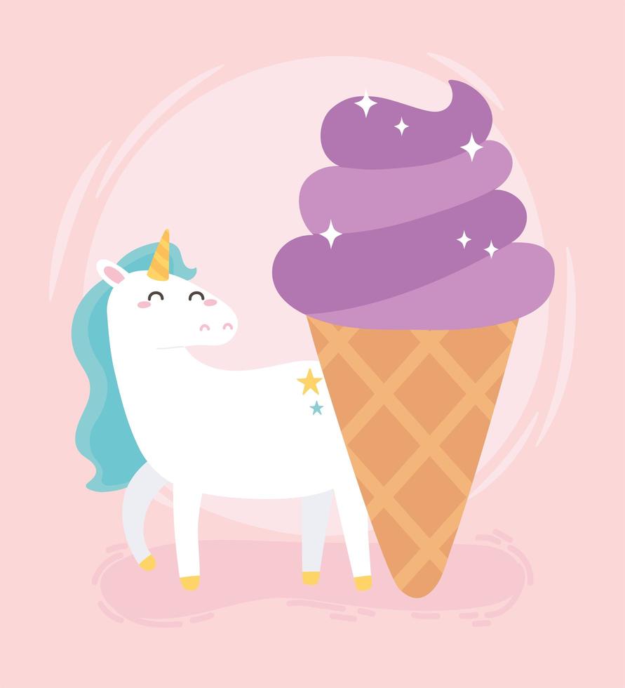 simpatico cartone animato gelato dolce unicorno magico vettore