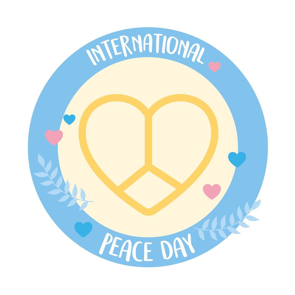 modello di amore del cuore a forma di emblema della giornata internazionale della pace vettore
