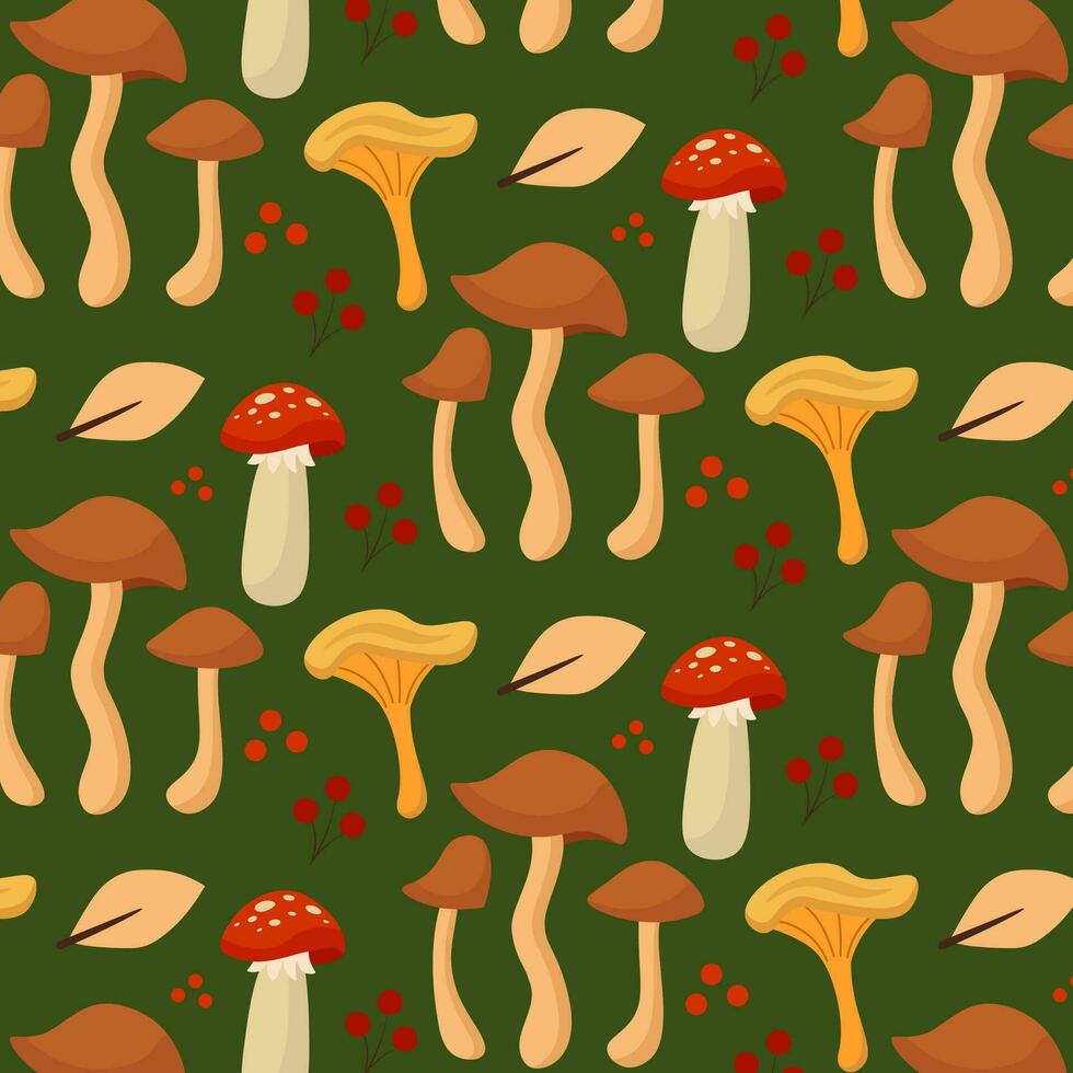 autunno modello con funghi. foresta sfondo nel terroso toni. vettore illustrazione nel piatto stile