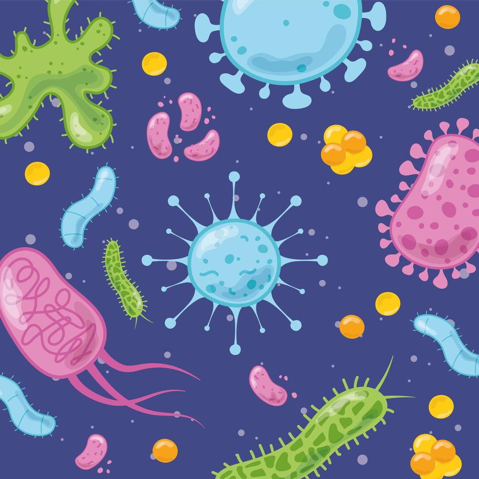 coronavirus covid 19 e sfondo del virus con design correlato ai batteri delle cellule malate vettore