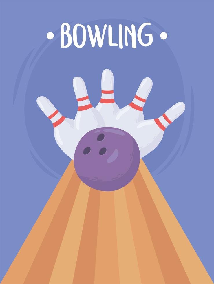 palla da bowling che si schianta contro il design piatto dei birilli vettore