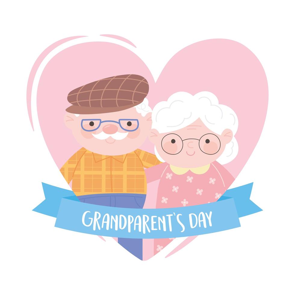 felice festa dei nonni, coppia carina di anziani nel cuore amore cartone animato vettore
