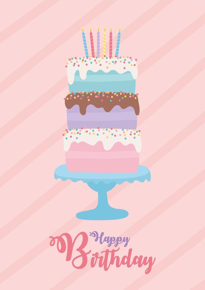 buon compleanno, torta con diversi gusti e candeledecorazione festa festa vettore