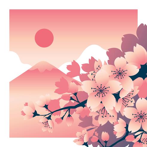 Cherry Blossoms Flower With Mountain Fuji sullo sfondo vettore