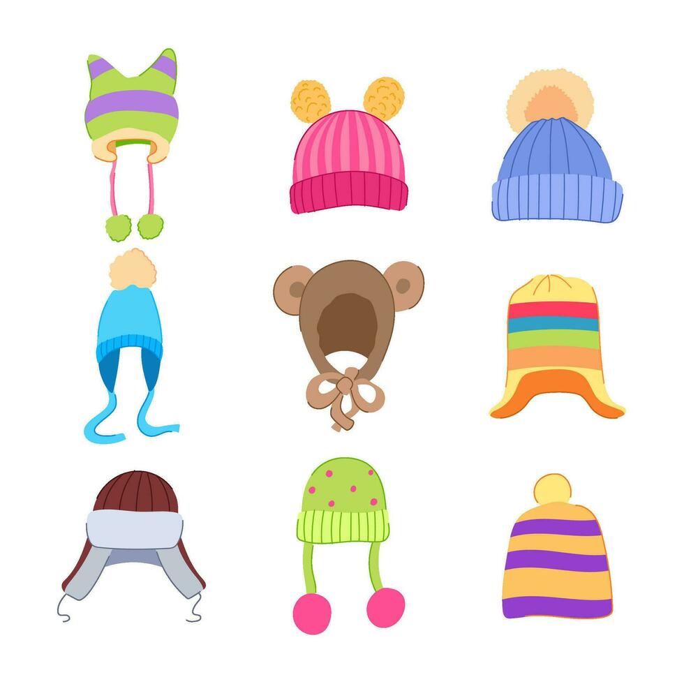 inverno cappello ragazzo impostato cartone animato vettore illustrazione