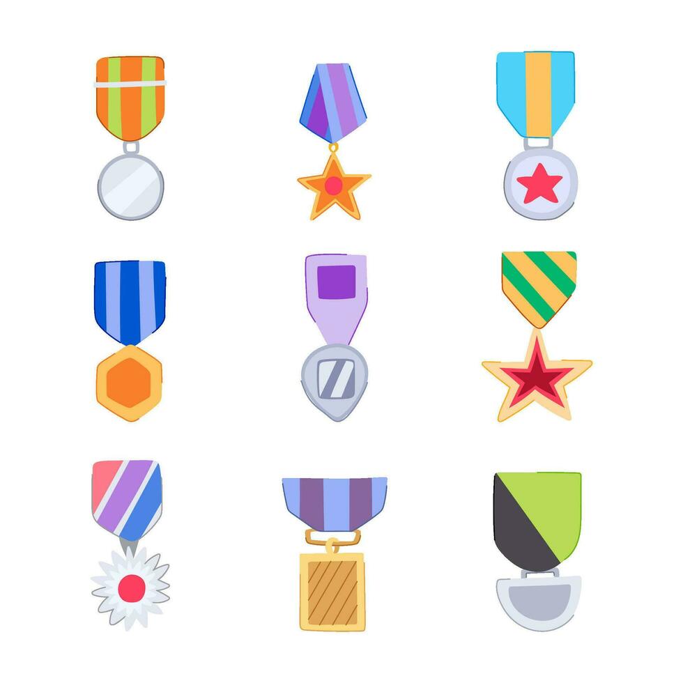 militare medaglia impostato cartone animato vettore illustrazione