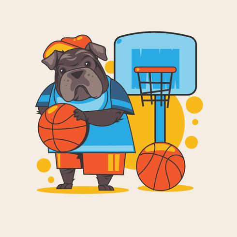 Animale inglese del bulldog che tiene una sfera di pallacanestro vettore