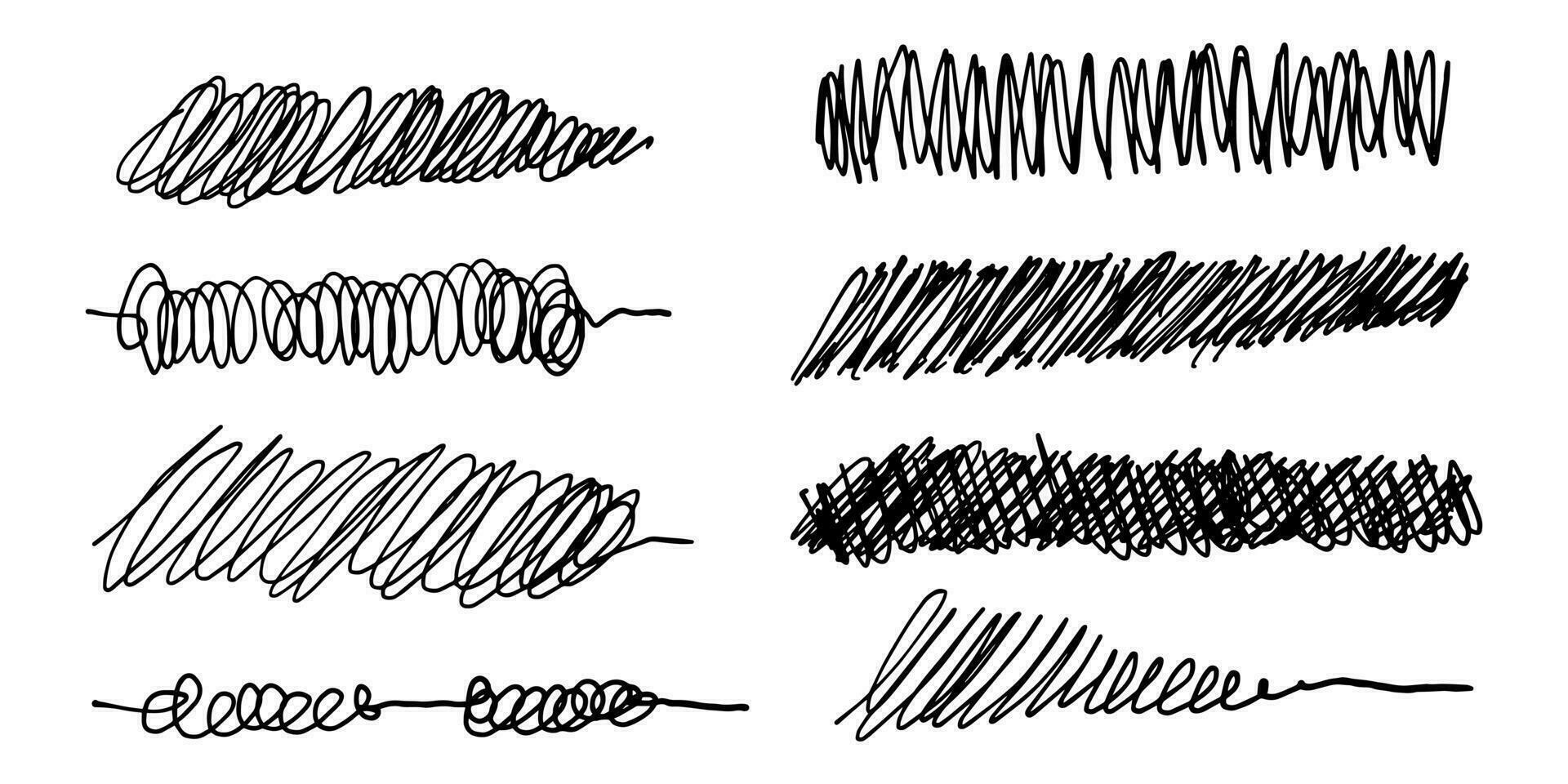 insieme di linee disegnate a mano. elemento di design doodle con sottolineatura, scarabocchio, sciabordi, picchiate. vortice. illustrazione vettoriale