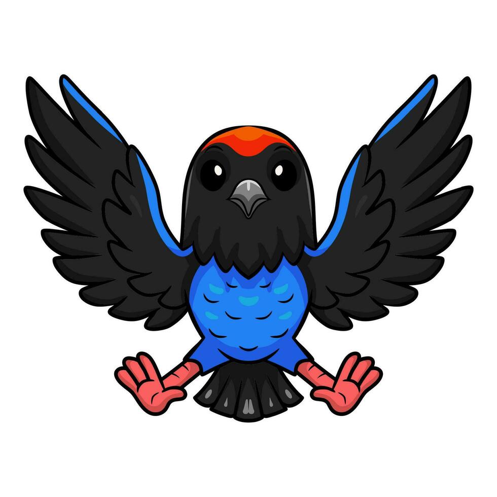 carino blu manakin uccello cartone animato volante vettore