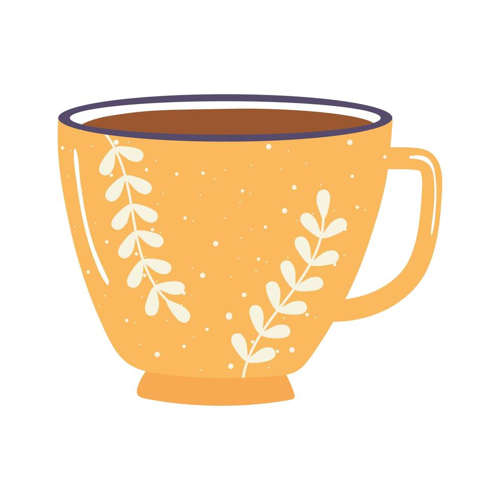 icona di decorazione floreale tazza di tè e caffè su sfondo bianco vettore