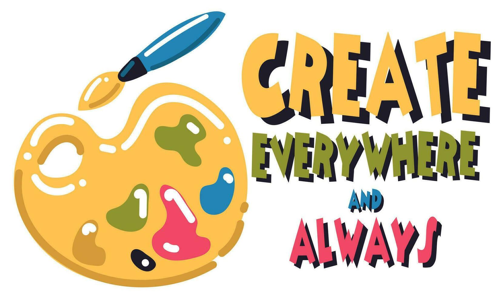 piatto vettore illustrazione di un' tavolozza con vernici per figli di creatività. un' motivante immagine quello esigenze per essere creato ovunque e sempre. arte scuola. illustrazione per un' cartolina