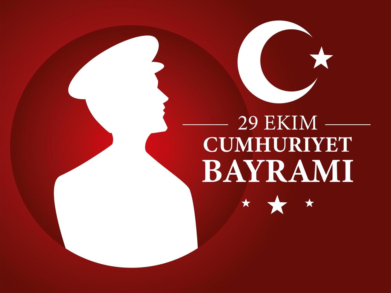 29 ekim cumhuriyet bayrami con silhouette di uomo turco ataturk nel disegno vettoriale del cerchio