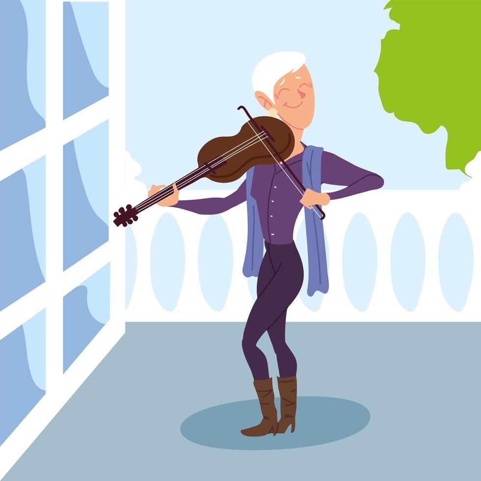 vecchia donna che suona un violino, anziano attivo vettore