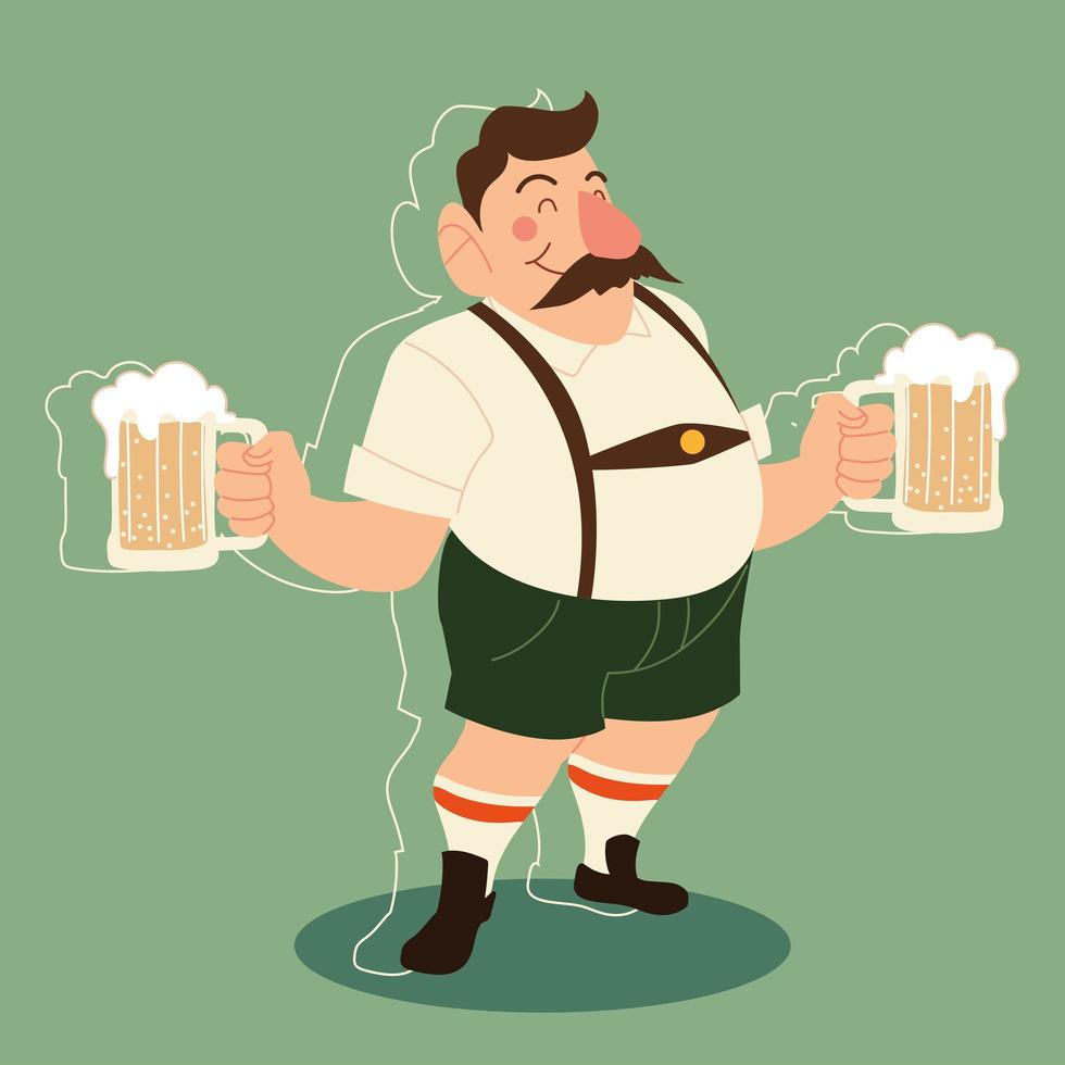 cartone animato uomo oktoberfest con stoffa tradizionale e disegno vettoriale di birra