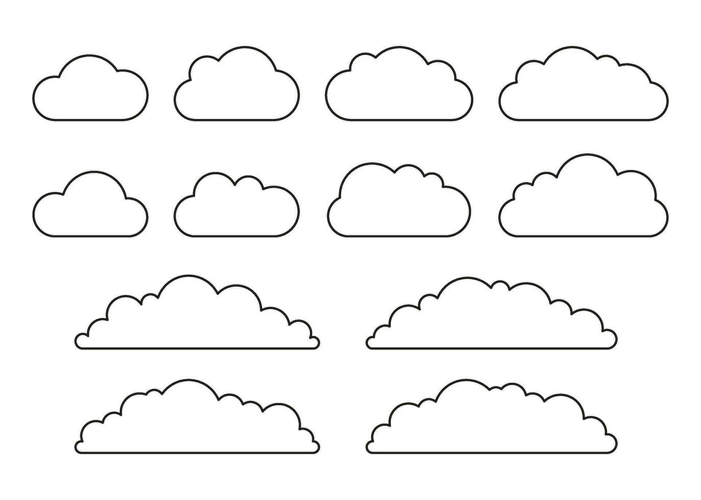 nube forma su cielo impostare, tempo metereologico linea icona. semplice piatto stile di diverso nuvole. grafico elemento collezione per ragnatela e Stampa. vettore schema illustrazione