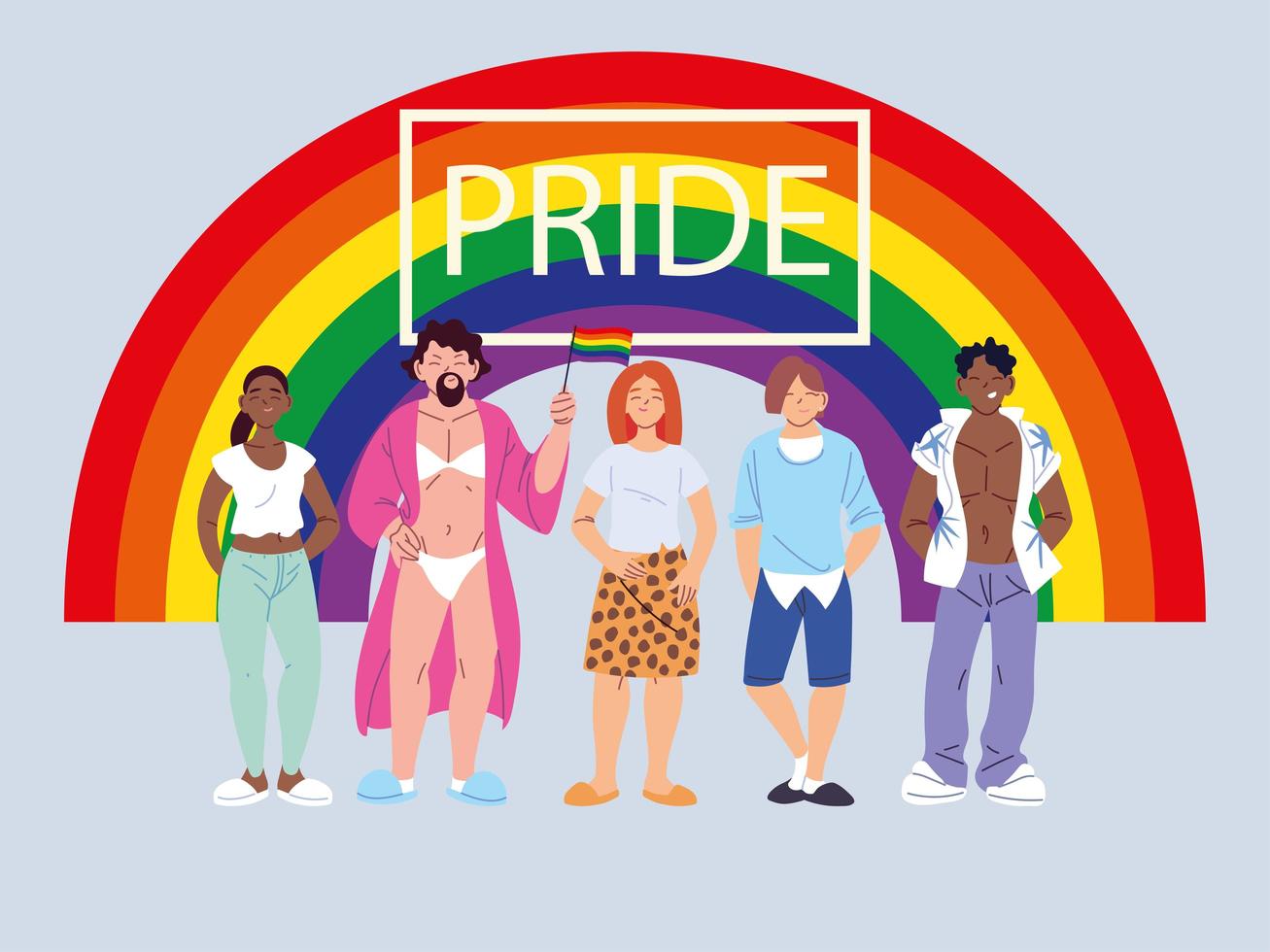 persone con sfondo arcobaleno, simbolo del gay pride vettore