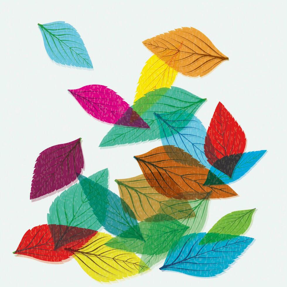 colorato le foglie caduta sovrapposizione trasparente con riso Stampa effetto vettore illustrazione su bianca sfondo.