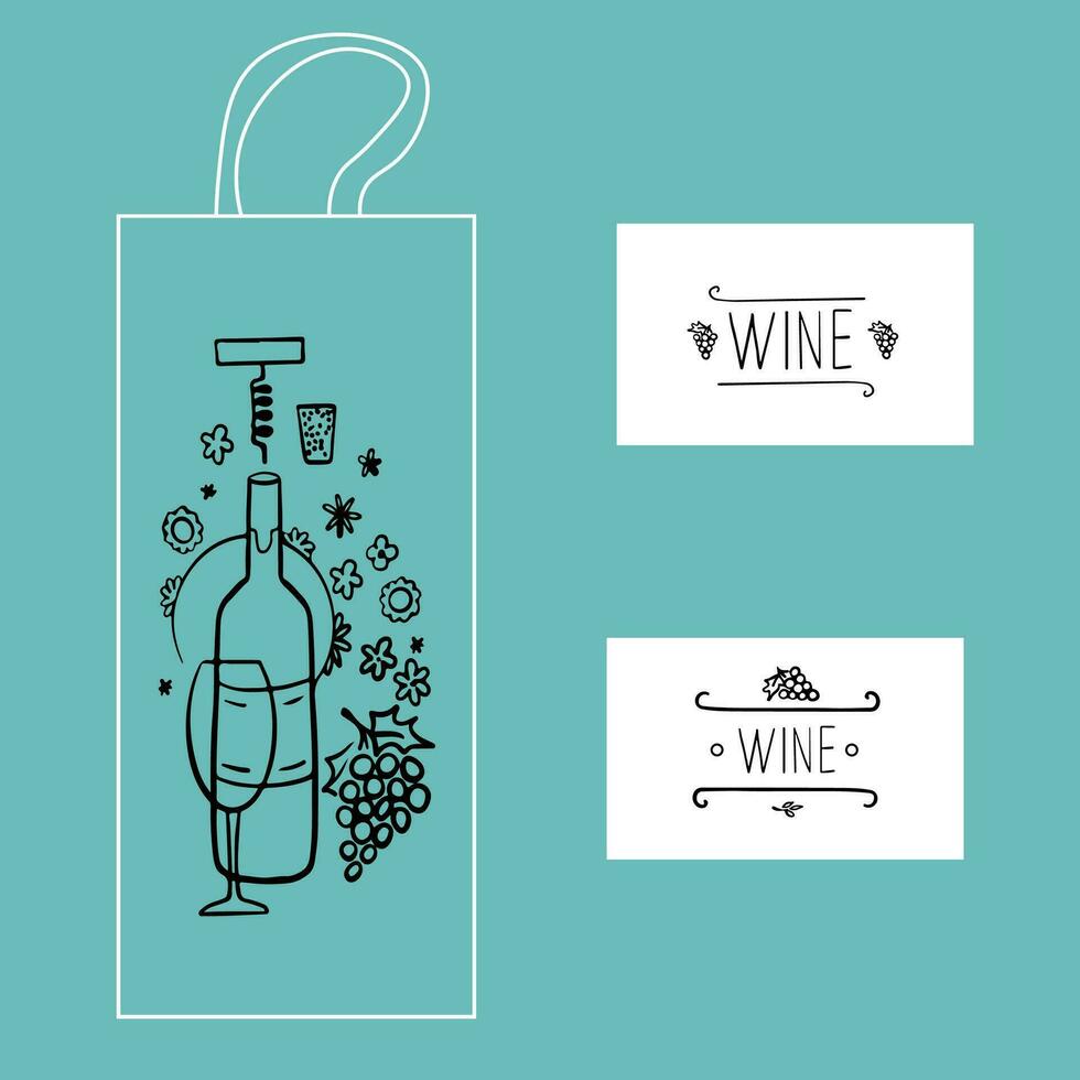 disegnato a mano tipografico design per vino borse. adatto per Annunci, cartelli, confezione e identità e ragnatela disegni. vino, mazzo di uva vettore