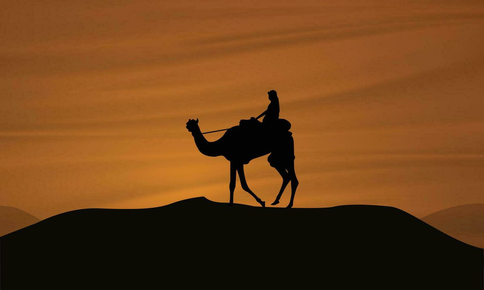 paesaggio illustrazione di un' turista su un' cammello cavalcata nel il mezzo est. bellissimo design con arabo turista posti, un' noto famoso turista individuare in mostra il naturale bellezza di il deserto. vettore