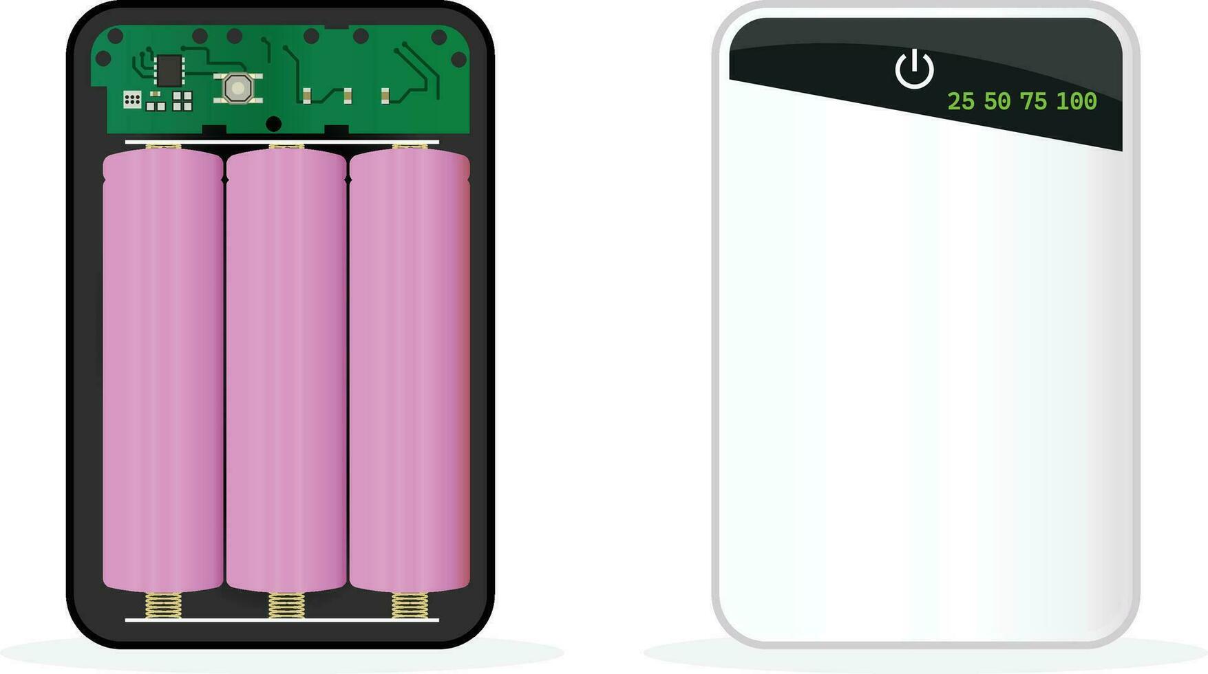 batteria caricabatterie coperchio, energia banca Astuccio con USB porti, piatto stile vettore illustrazione