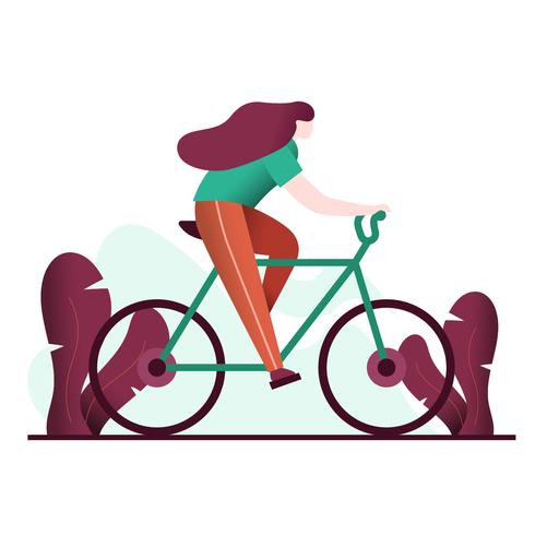 Illustrazione di vettore della bicicletta di guida della giovane donna