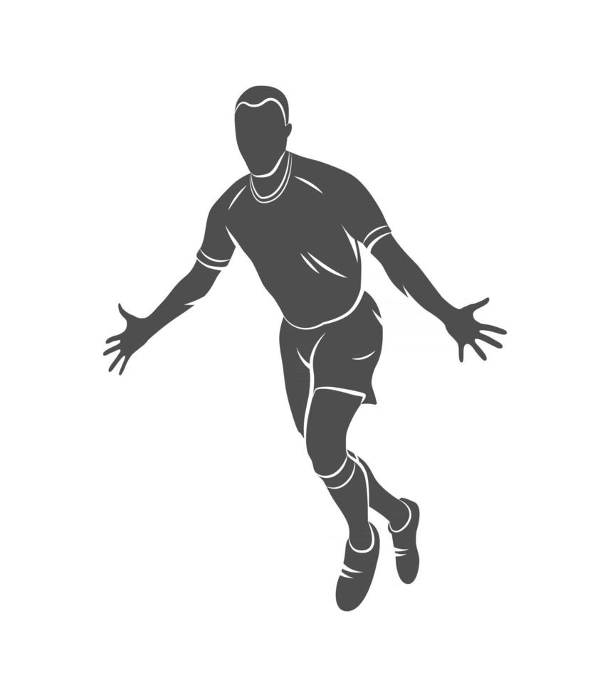 silhouette giocatore di calcio felice dopo la vittoria del portiere su uno sfondo bianco. illustrazione vettoriale. vettore