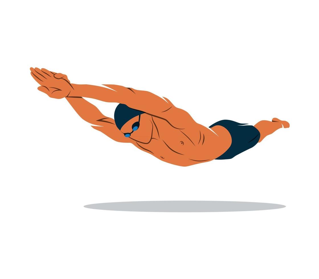 un nuotatore si tuffa in acqua su uno sfondo bianco. illustrazione vettoriale. vettore