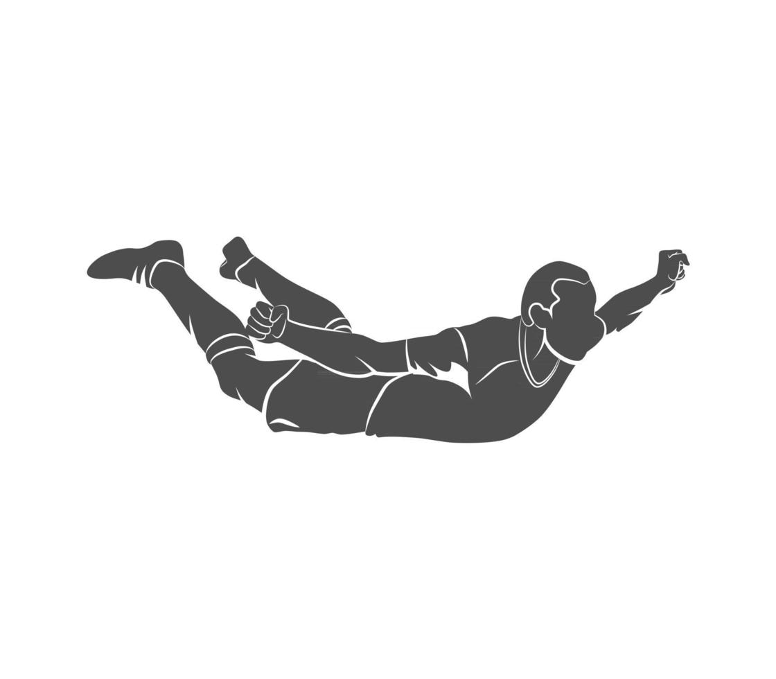 silhouette giocatore di calcio felice dopo la vittoria del portiere su uno sfondo bianco. illustrazione vettoriale. vettore