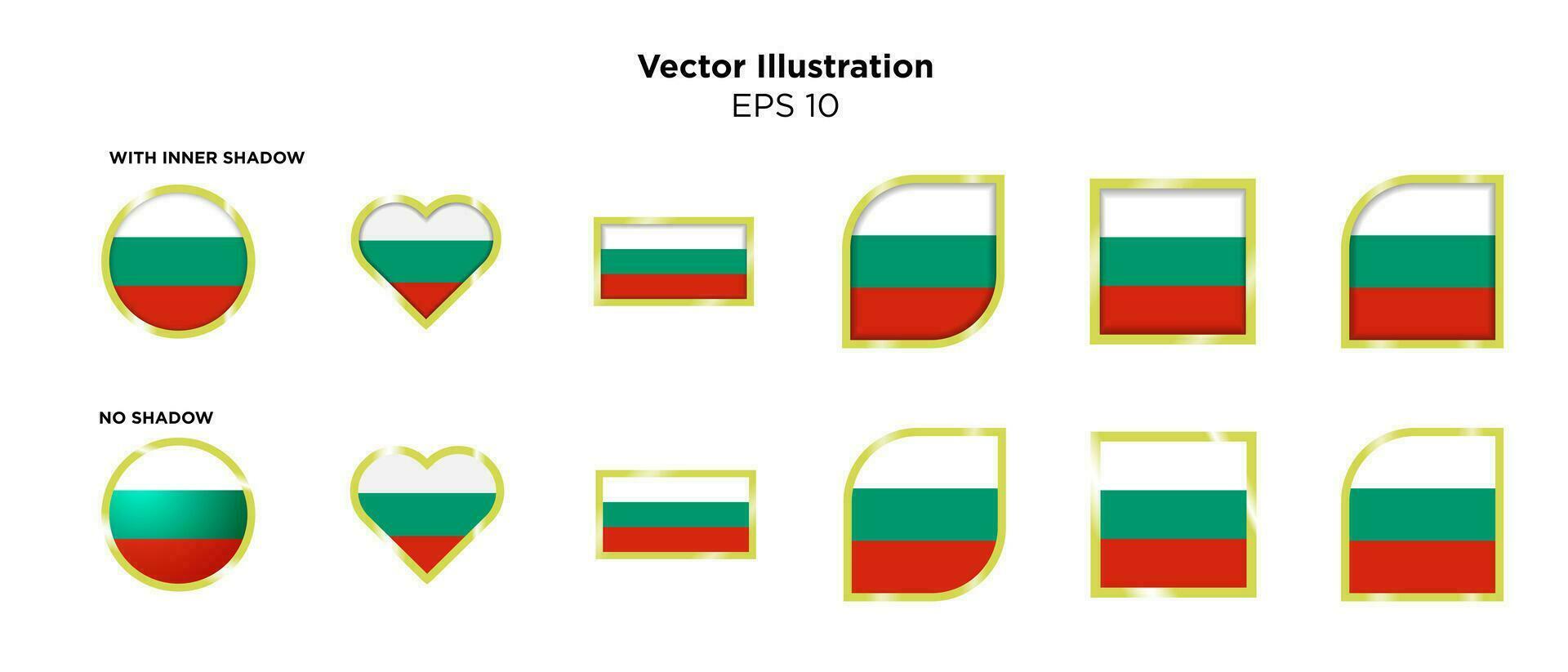 impostato di bulgaro icone emblemi con oro brillante telaio, con e senza interno ombre isolato su bianca sfondo. vettore illustrazione. eps 10.