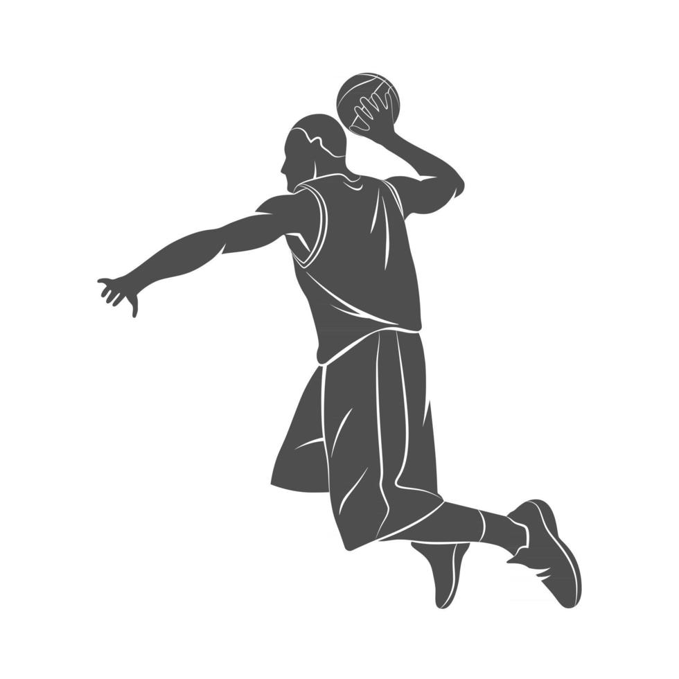 giocatore di basket di sagoma con la palla su uno sfondo bianco. illustrazione vettoriale. vettore