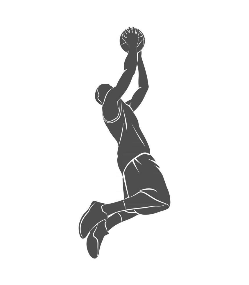 giocatore di basket di sagoma con la palla su uno sfondo bianco. illustrazione vettoriale. vettore