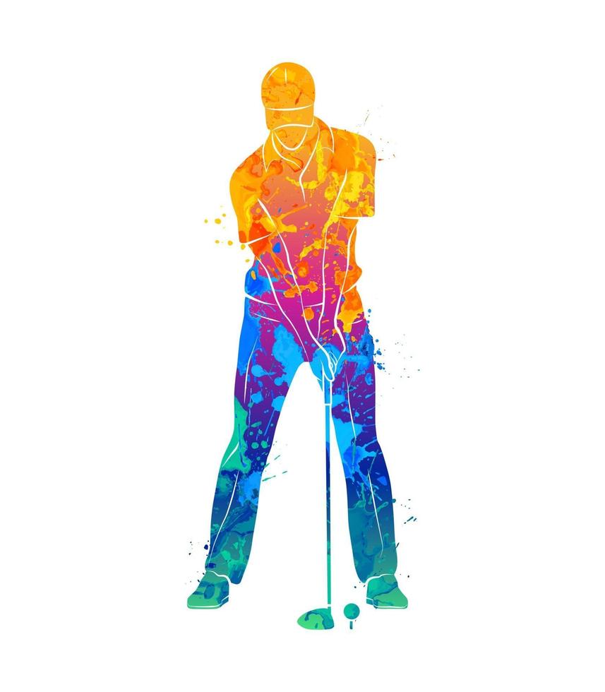 giocatore di golf astratto da schizzi di acquerelli. illustrazione vettoriale di vernici.