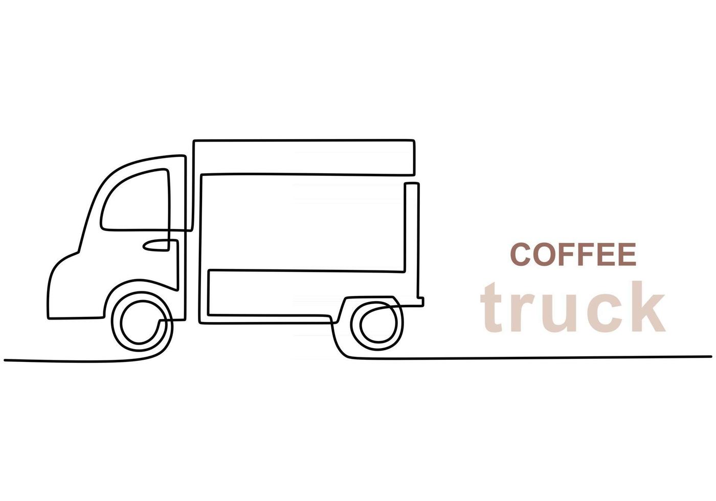 singola linea continua di coffee food truck. camion di cibo di caffè in uno stile di linea isolato su priorità bassa bianca. vettore