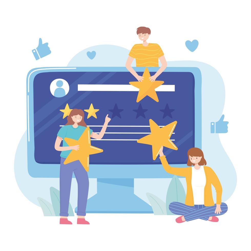 valutazione e feedback delle persone sito web social media vettore