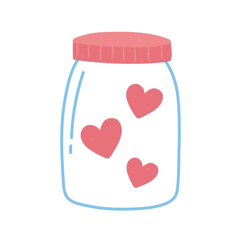 vaso di vetro con cuori amore e romanticismo in stile cartone animato vettore