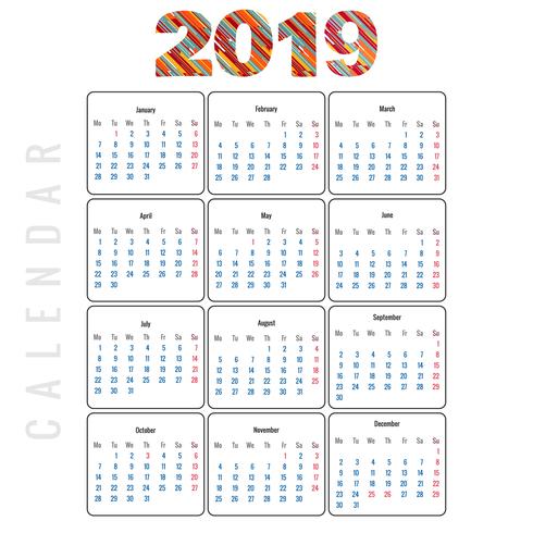 Calendario 2019 modello di disegno vettoriale