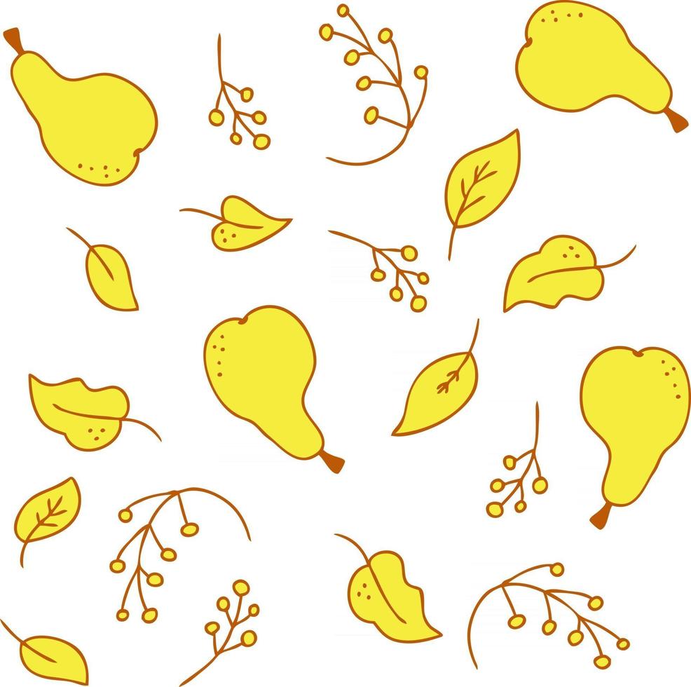 modello vettoriale di foglie di pere succose giallo brillante e rami di bacche