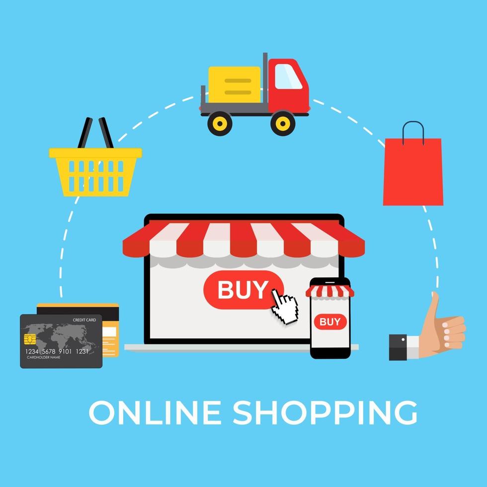 shopping online, salva il concetto di consegna. moderno concetto piatto per banner web, siti Web, infografiche, materiali stampati. illustrazione vettoriale