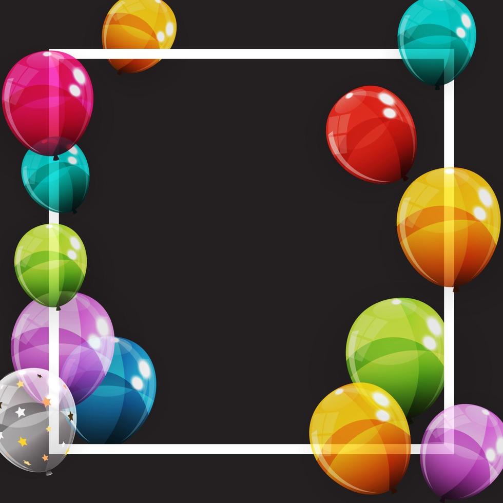 gruppo di sfondo di palloncini di colore lucido elio. set di palloncini per compleanni, anniversari, decorazioni per feste. illustrazione vettoriale