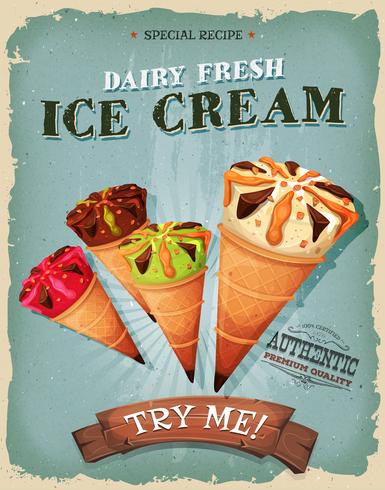 Poster di coni gelato vintage e grunge vettore